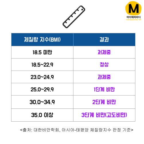 비만도 BMI 체질량지수 판정기준